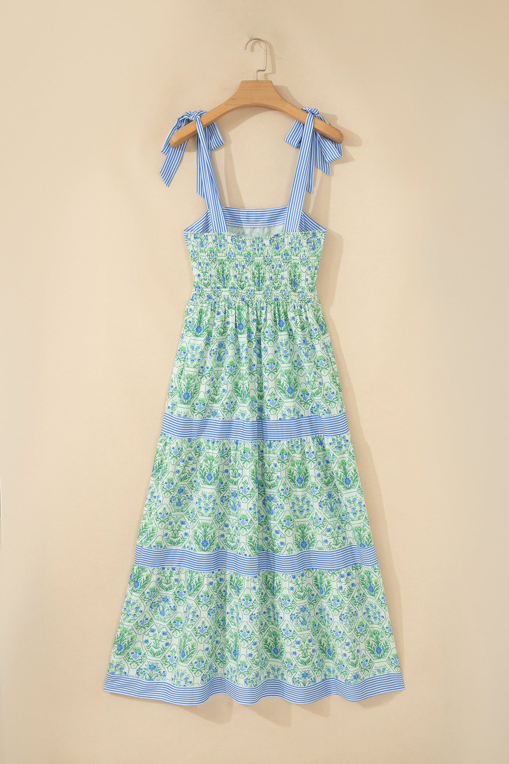 Pink Geometric Floral Print Striped Patchwork Detail Sleeveless Dress