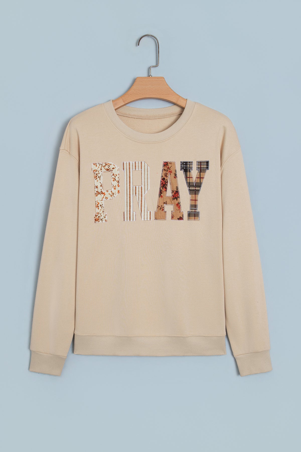 Coffee Floral Buffalo Plaid Striped Embroidered Patch Western Pullover Sweatshirt