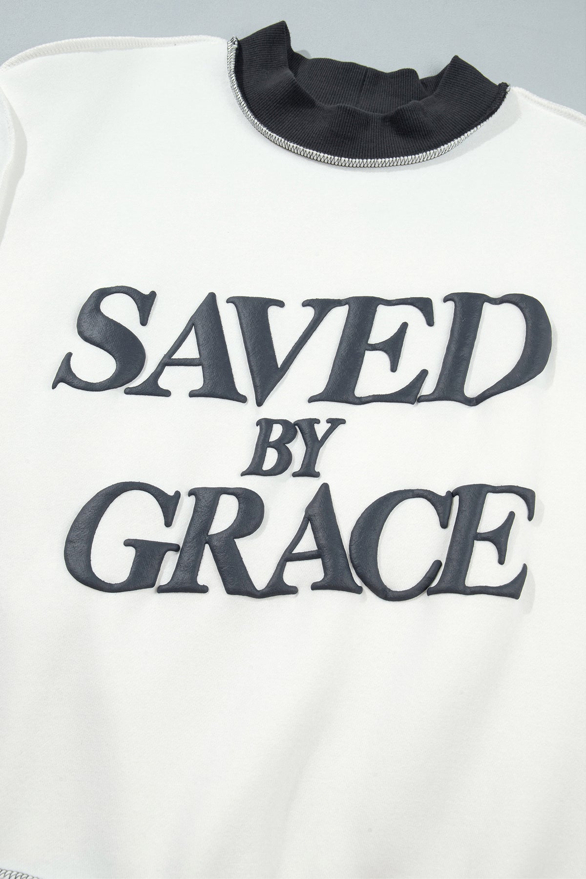 Coffee Saved By Grace Print Color Block Mock Neck Oversized Sweatshirt
